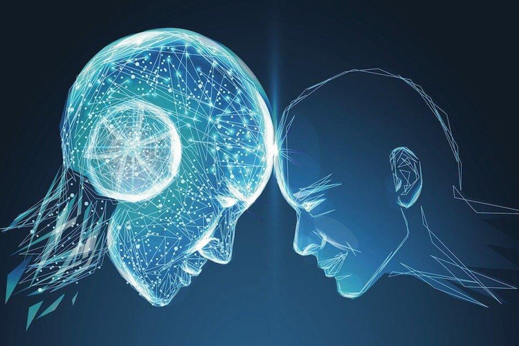 چسباندن سر انسان و هوش مصنوعی به هم به رنگ آبی