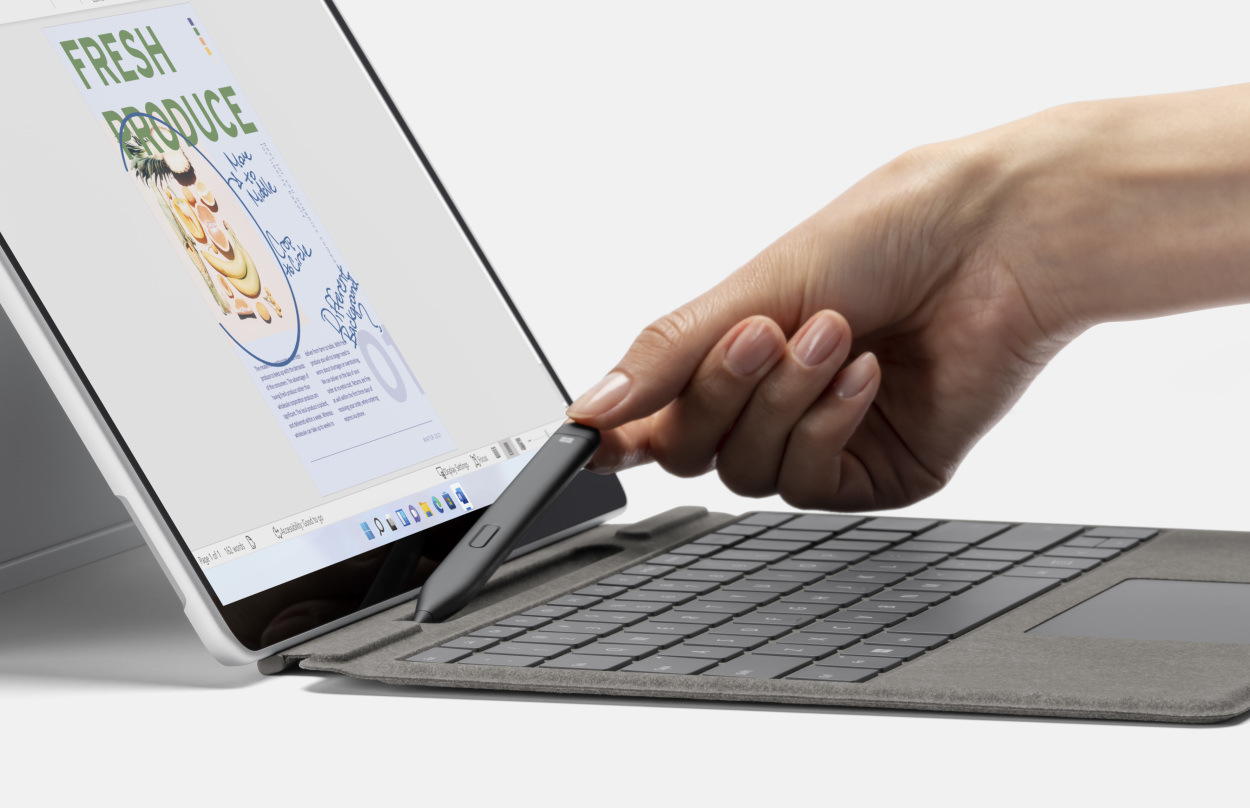 Surface Slim Pen 2 next to the Surface Pro 8 