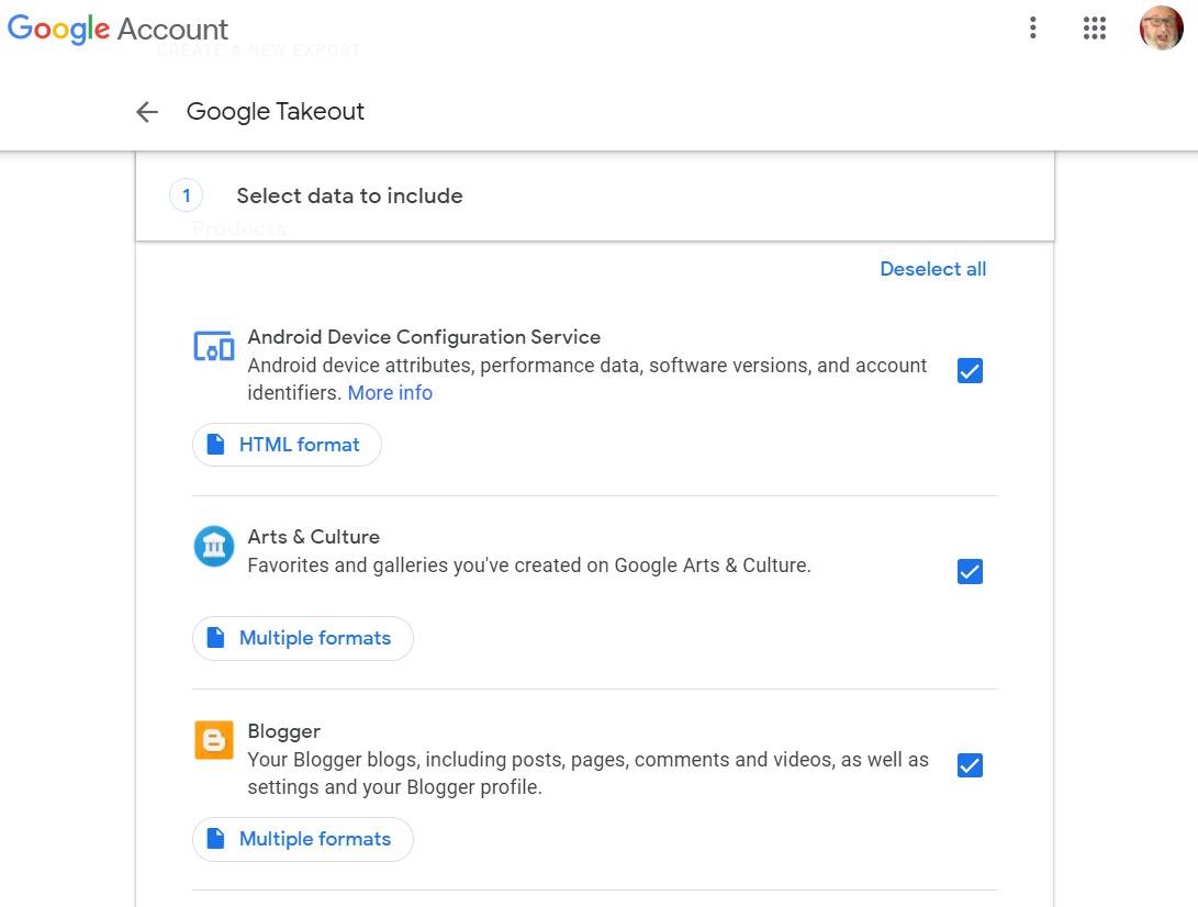 اکانت گوگل Google Takeout تصویری از بخش 